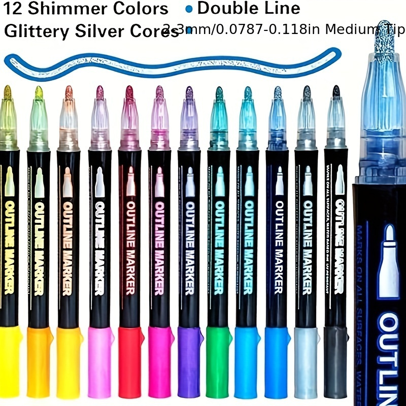 20 Pcs Shimmer Marker Set, 2024 Outline Marker Set, Glitter Gel