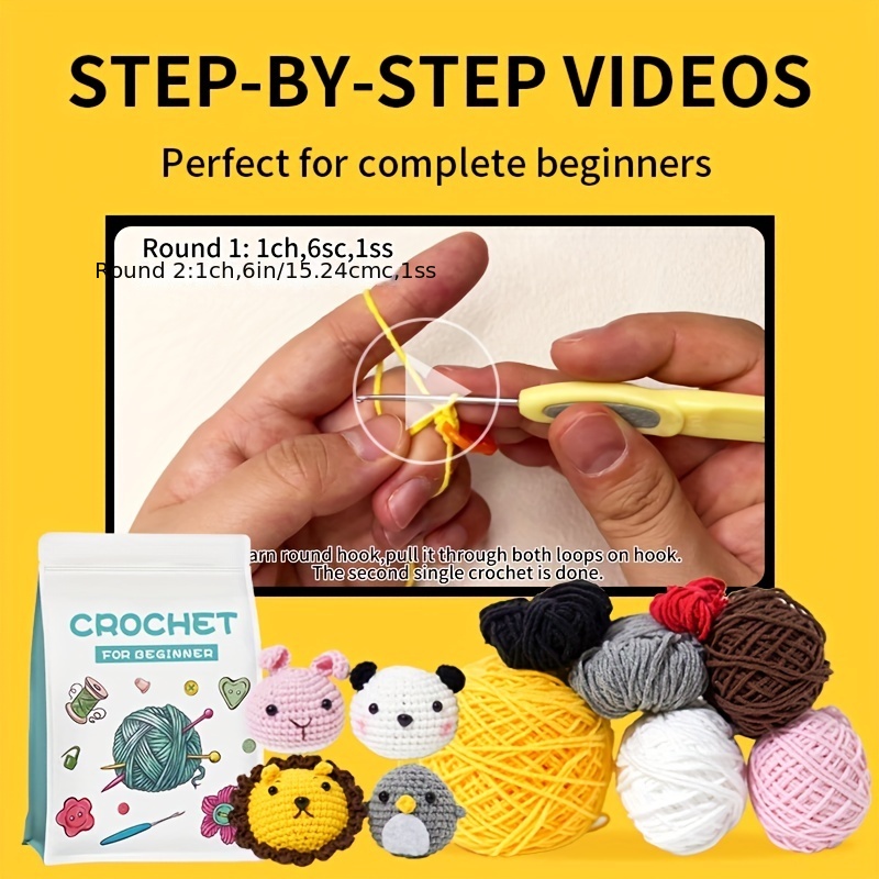 8Pcs Crochet Set Kit for Beginners Complete Crochet Knitting Kit Adorable  Animal Crochet Starter Pack with Keychain Step-by-Step Video DIY Crochet  Craft Kit