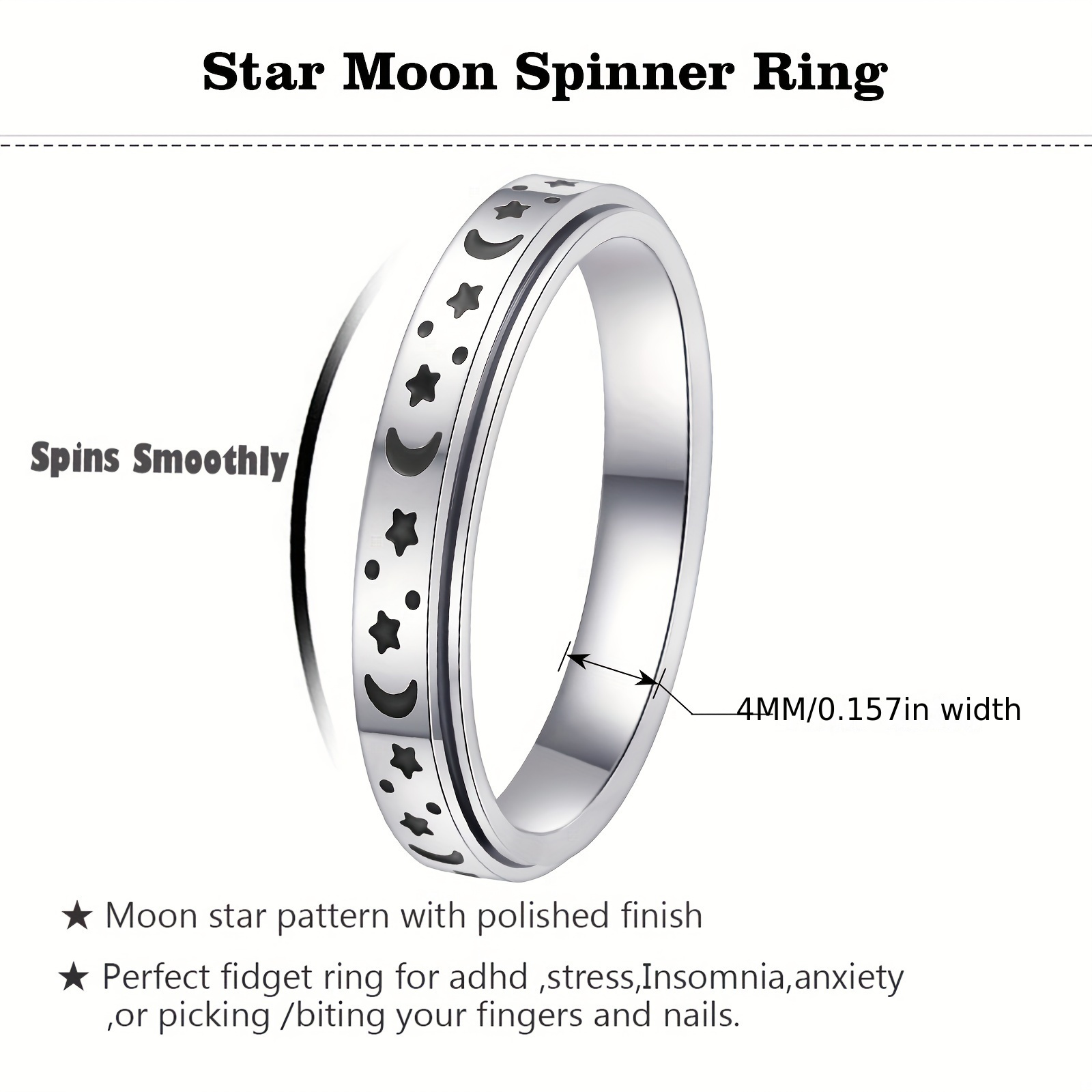 a trendy 4mm stainless steel rotatable ring set featuring moon and     in   colors   daily wear ramadan Product details 3
