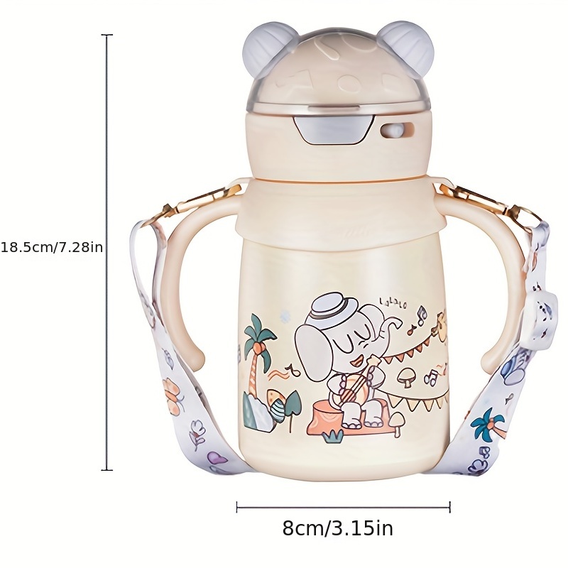 Portable Kids Thermos Mug With Straw Stainless Steel Cartoon
