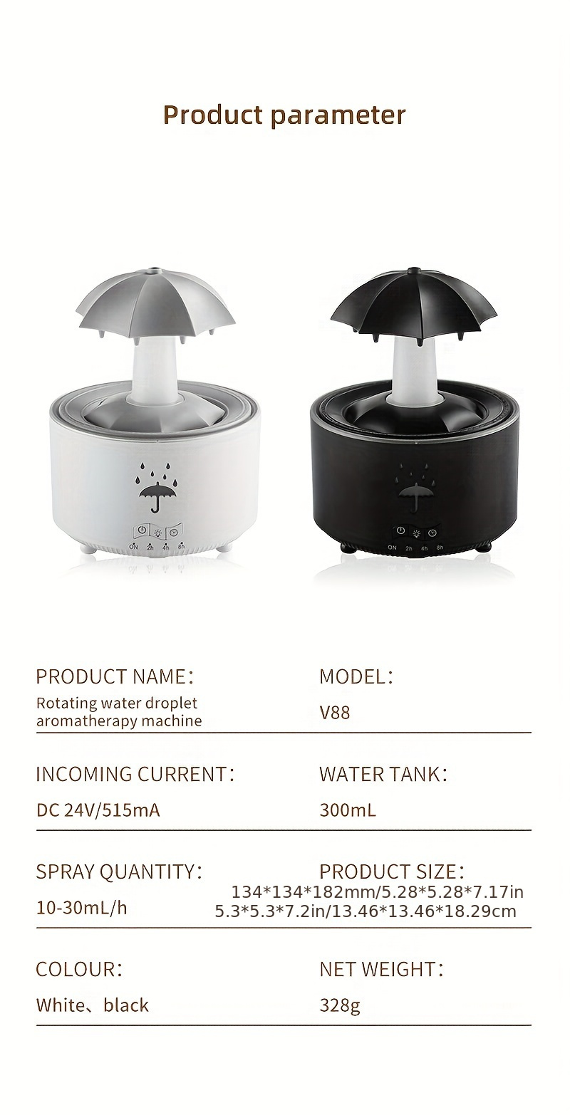 rotating water drop aromatherapy diffuser with essential oil timer auto shutoff 110v 220v us plug details 11