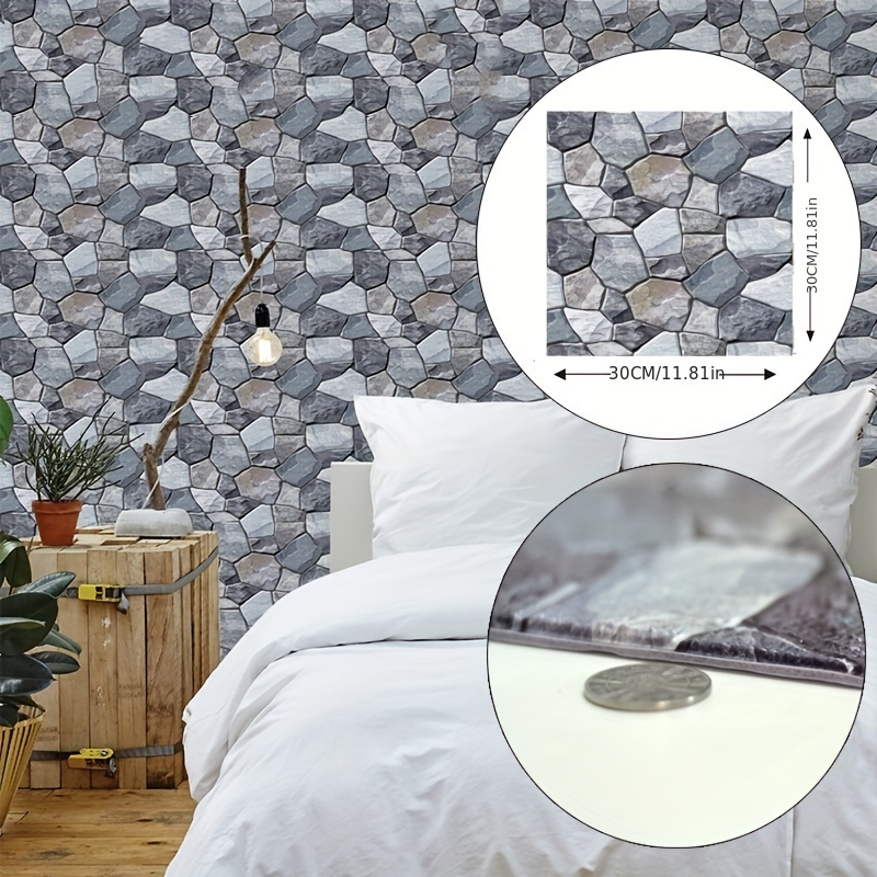 Stone Peel Stick Wall Tiles Stickers 3d Wallpaper Faux Stone Temu