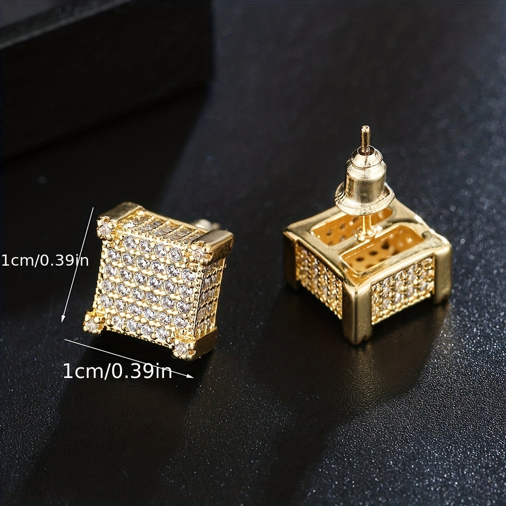 Square Cross Zircon Thread Stud Earrings for Men