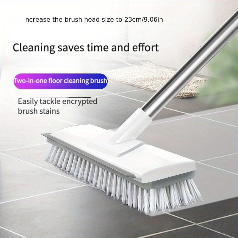 

2-in-1 Long Handle Scrub Brush And Squeegee Set - Multi-surface Floor And Window Scrubber For Living Room, Bathroom, Toilet, Patio, Glass - Manual Non-electric Cleaning Tools For Bathtub, Tile Floors
