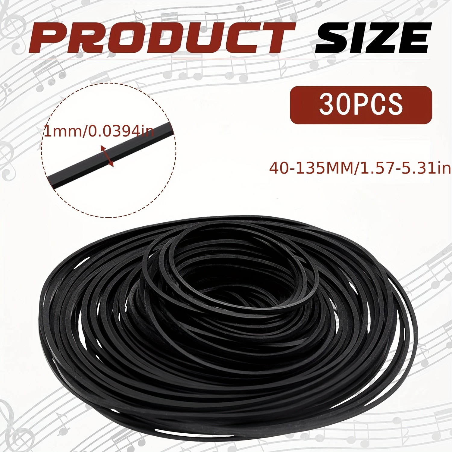 E-shop 30 Stück Riemen für Tonbandgeräte, von 40 bis 135 mm, geeignet für Reparaturen und von Kassettenrekordern. Eine Mischung von