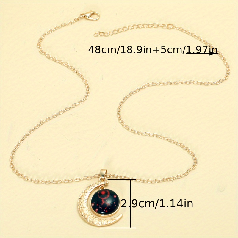 Collar con colgante de símbolo de constelación luminosa 12, collar corto con colgante de luna retro con tarjeta de bendición para eid, ramadán para festival de música.