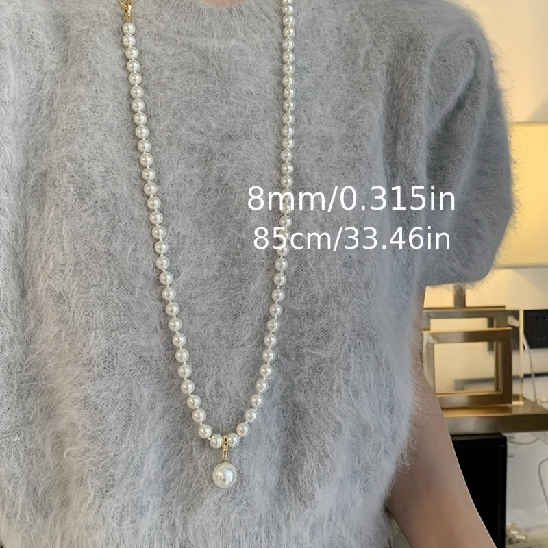 Image of An Extra-long White Glass Necklace, Classic, Versatile, Elegant, And Light Luxury, Suitable For Daily Wear, Holiday Gifting, And Christmas