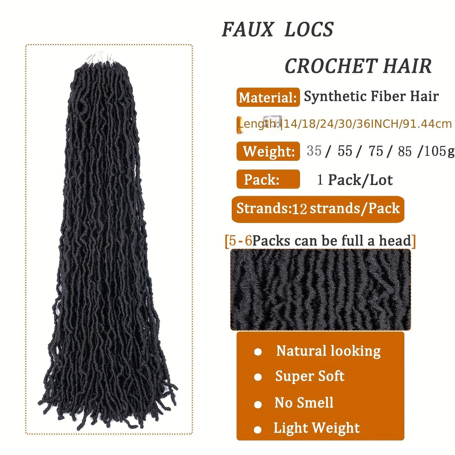 1 peça de Cabelo Crochê Falso de 76.2 cm - Extensões de Locs de Deusa Pré-Lacadas para Ondas Macias e Encaracoladas, Textura Natural para Trançados, Cabelo Crochê Cacheado para Todas as Etnicidades 4