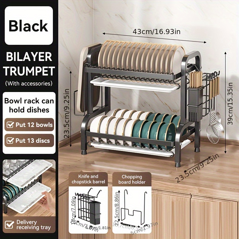 TEMU Stainless Steel Kitchen Storage Rack With Drainage System - Multi-functional Utensil, Dish, Bowl, And Cutlery Organizer - Durable Food-grade