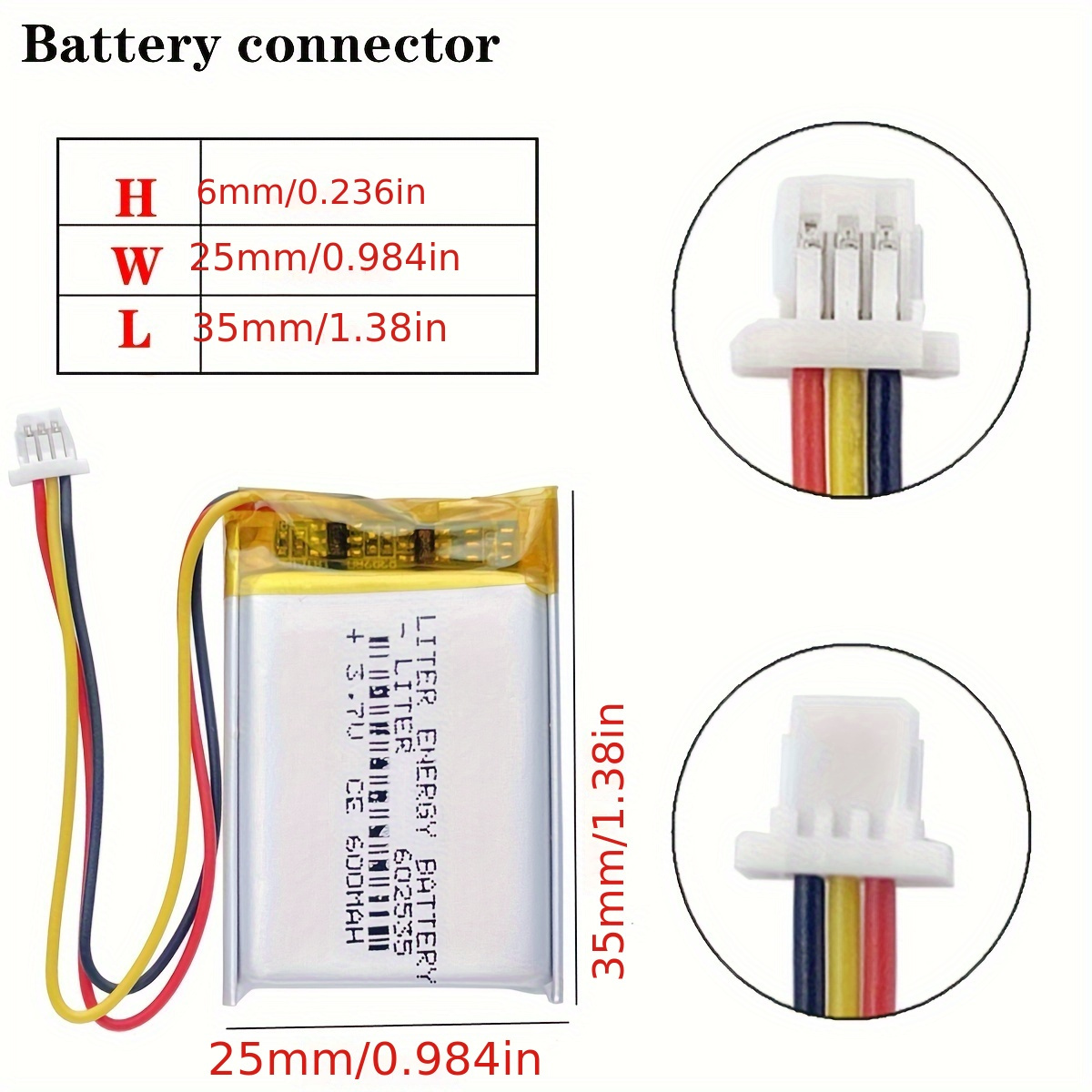 Batterie Li-Pol 600mAh, 3,7V, 602535, 3pin