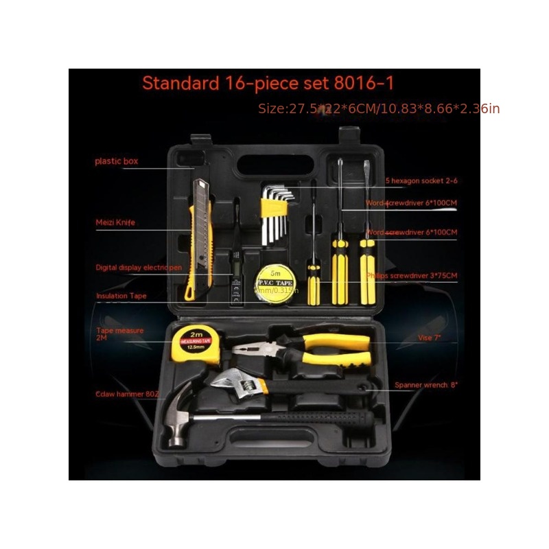 16pcs tool set household basic hand tools kit toolbox with storage case ideal for home repairing maintenance details 0