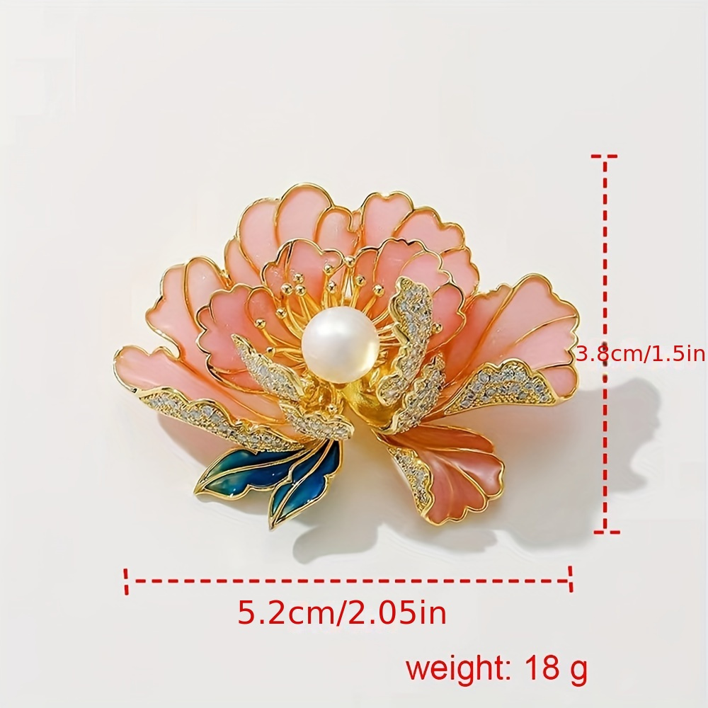 elegant enamel lotus flower brooch with   pearl accent vintage style cloisonn pin for cheongsam and dresses details 4