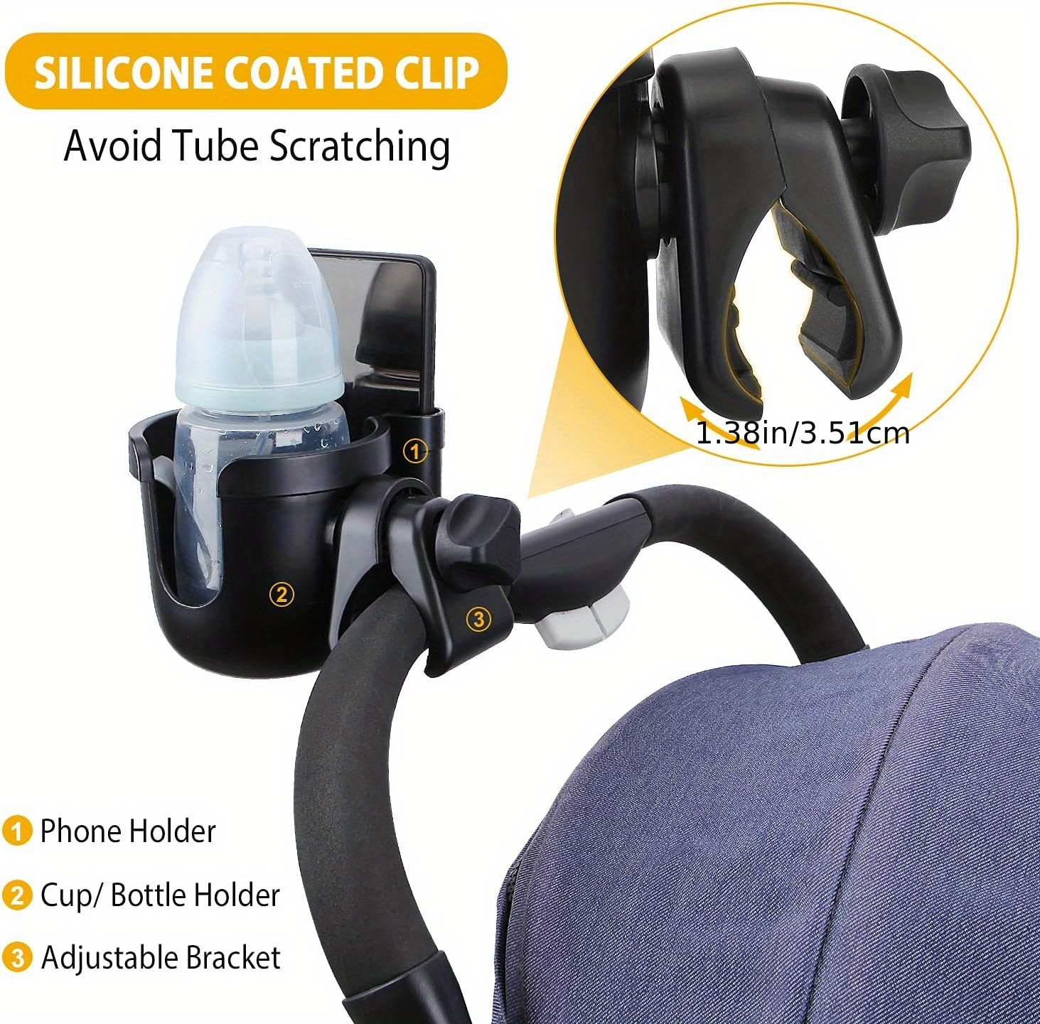 Stroller Cup Holder Attachment Universal Stroller Cup Holder With Mobile Phone Strollers Storage Rack Baby Bottle Holder Hands Free