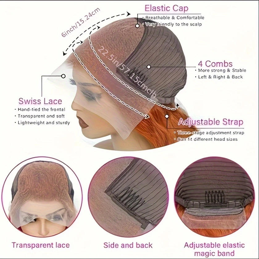 350 ginger human hair lace front wig 13x6 hd glueless wig 200 density body wave 20 38 inch for women of all versatile hairpiece highdensity hairpiece protective hairstyle beauty accessory details 6