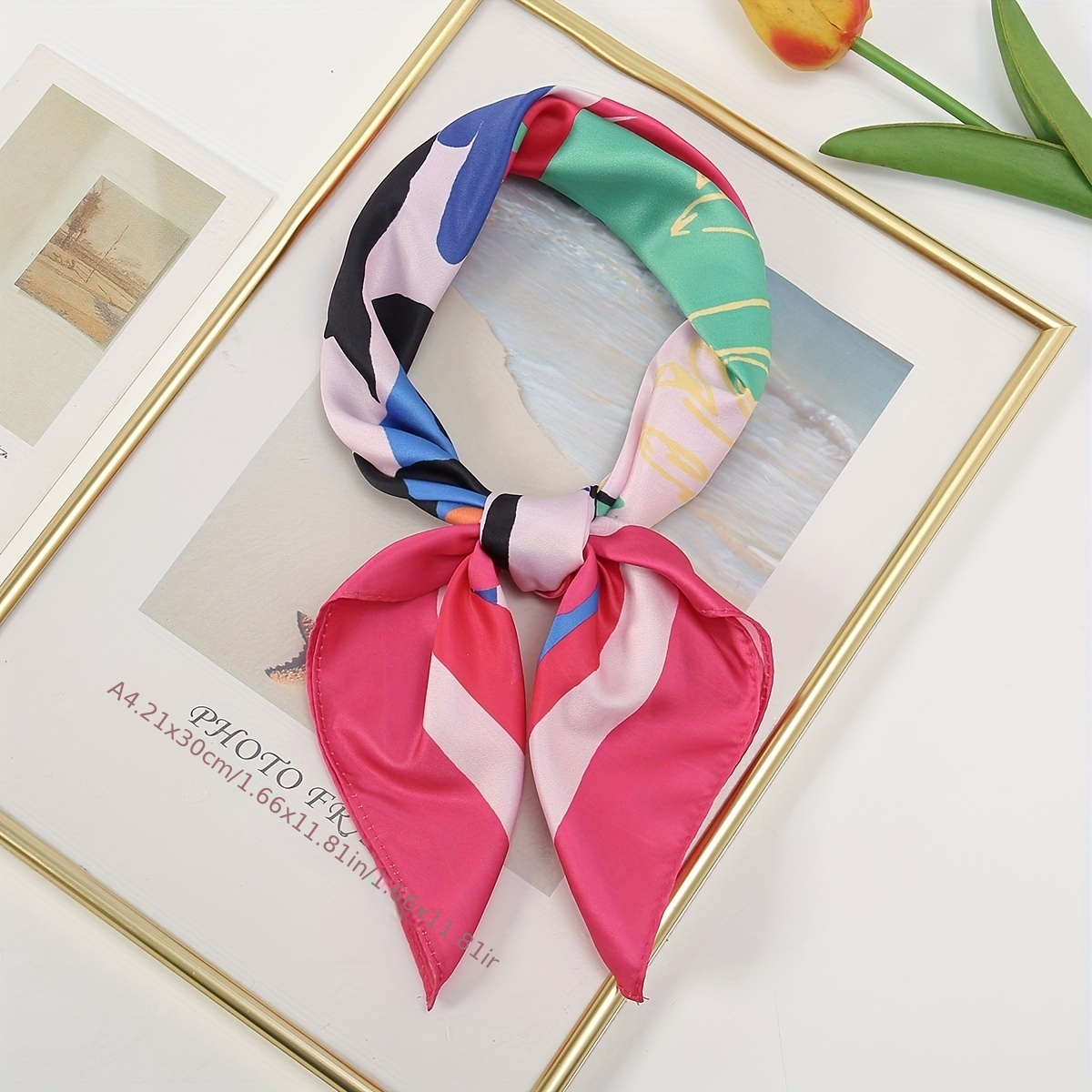 

21.7" Geometric Printed Square Scarf Boho Thin Sunscreen Bandana Casual Outdoor Head Wrap For Women