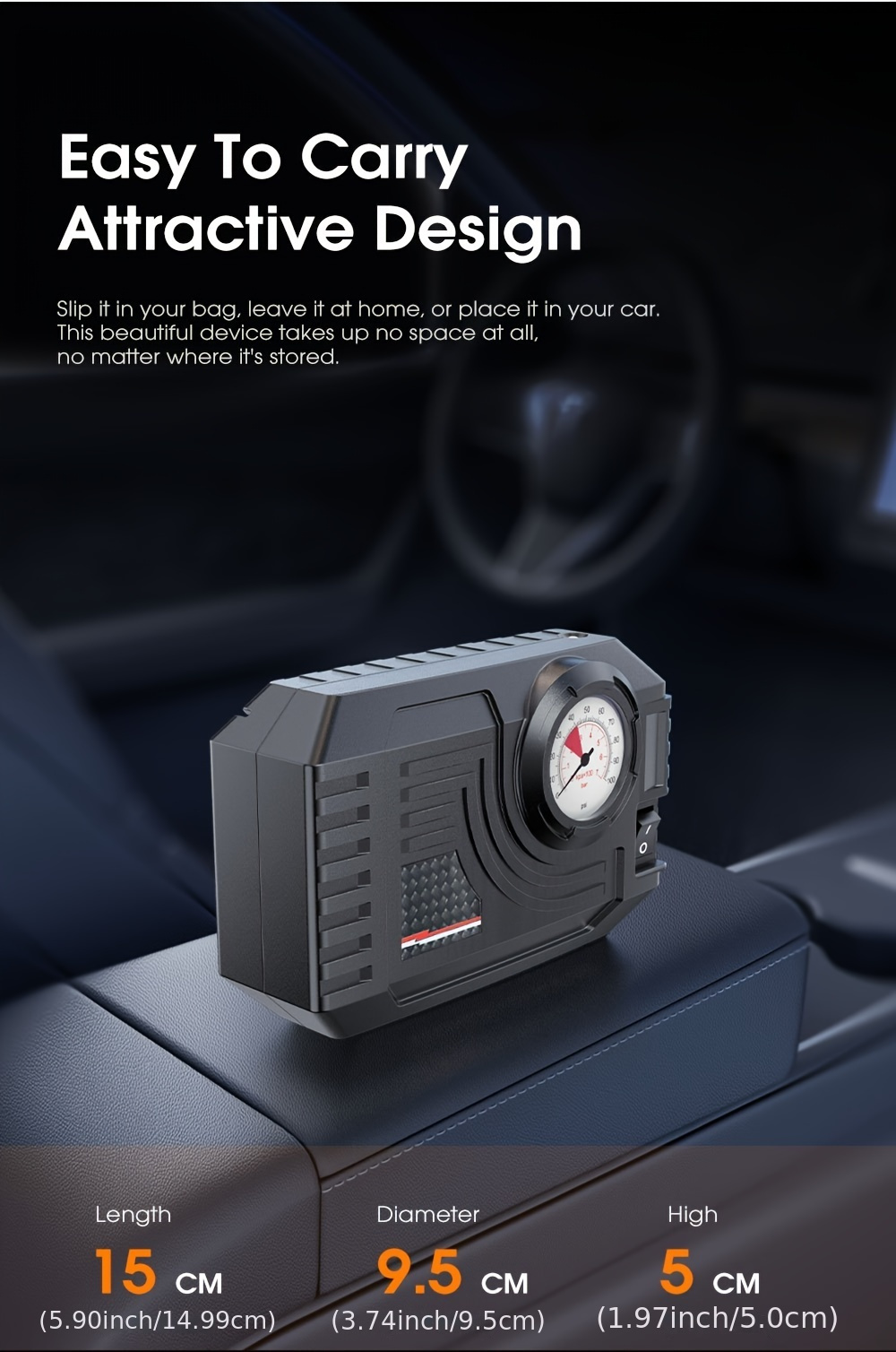 CaRSun Automatic Air Compressor Pump for Car Tires, Motorcycles, Bicycles - ABS Material, DC 12V LED Light, Car Plug Power, Non-Waterproof, ≤36V Operating Voltage - Ideal for Christmas, Halloween, New Year, Mid-Autumn Festival, Spring Festival, Without Battery