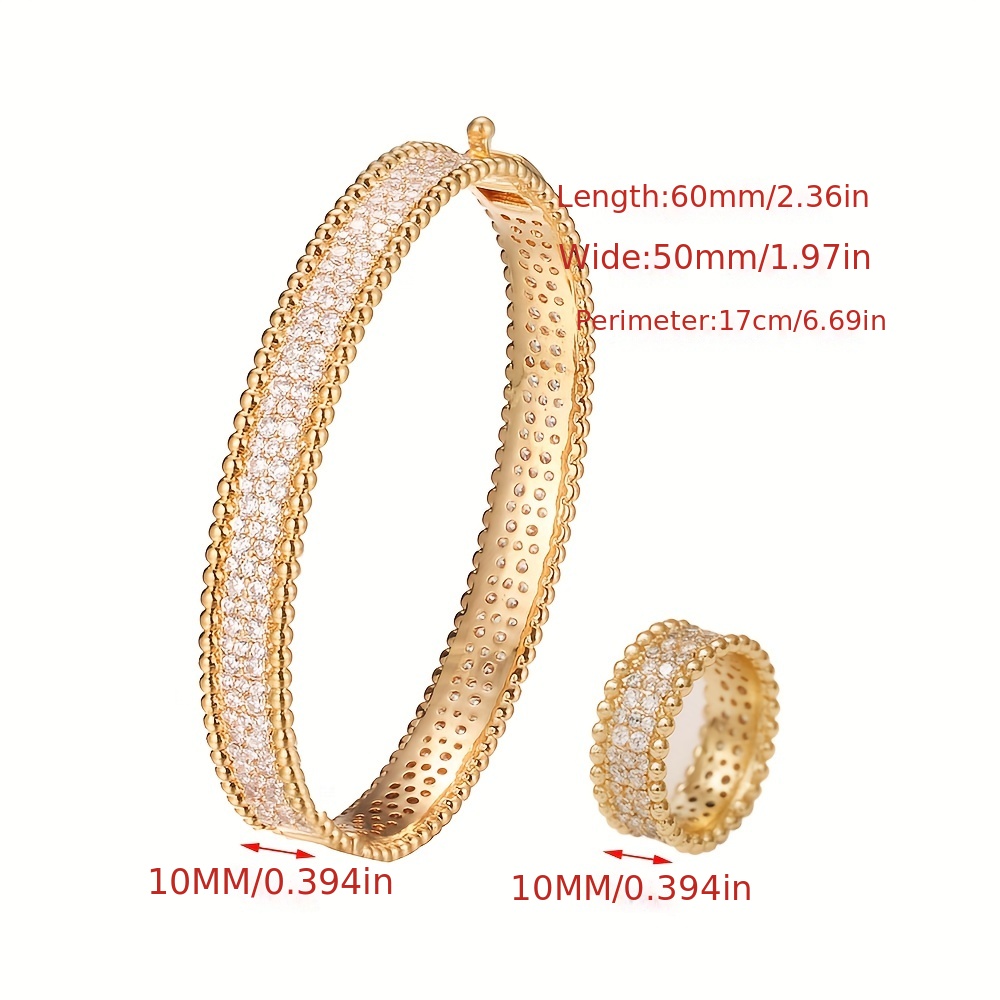 1 ring 1 bangle elegant jewelry set 14k gold plated inlaid shining zirconia silvery   make your call match daily outfits details 0