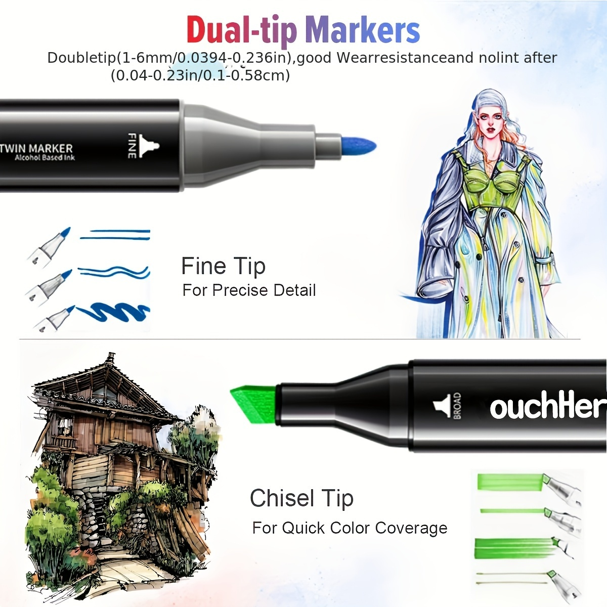 Markers Set 80 Colours Art Pens Graphic Drawing Dual Tip Pen on