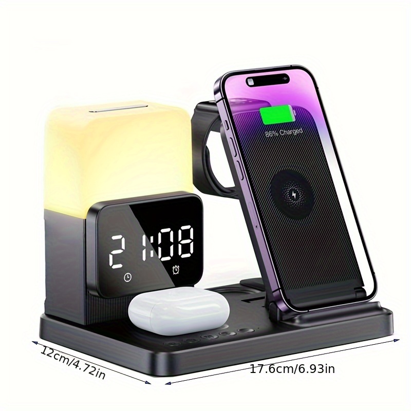 4-in-1 Wireless Charging Station for Apple Devices, 18W Fast Charge  Wireless Charger with Alarm Clock and Temperature Display, Wireless Charger  Stand