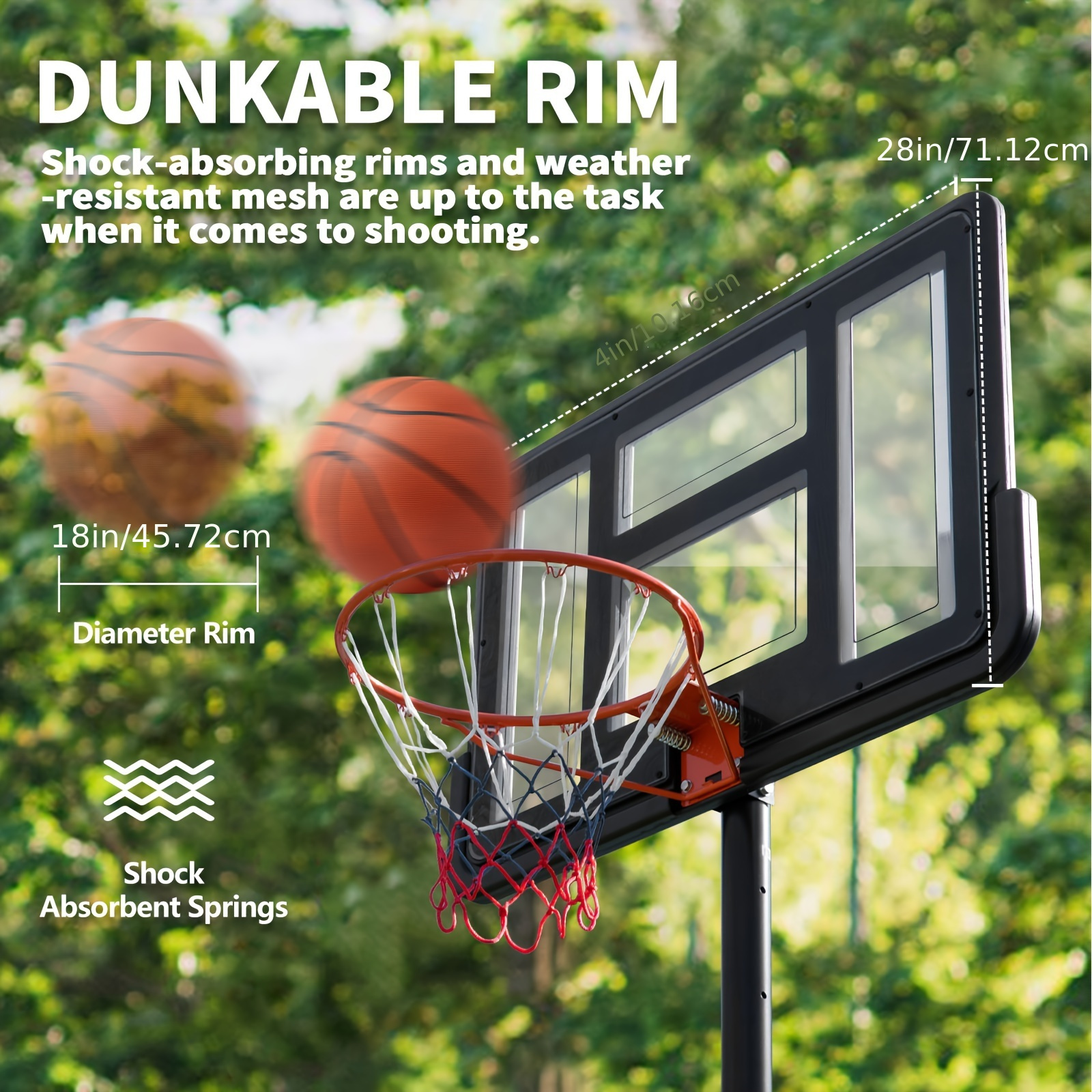 

4.2-10ft Adjustable Height Portable Basketball Hoop Outdoor, 44 Inch Shatterproof Backboard W/shock Absorbent Rim, Fillable Base