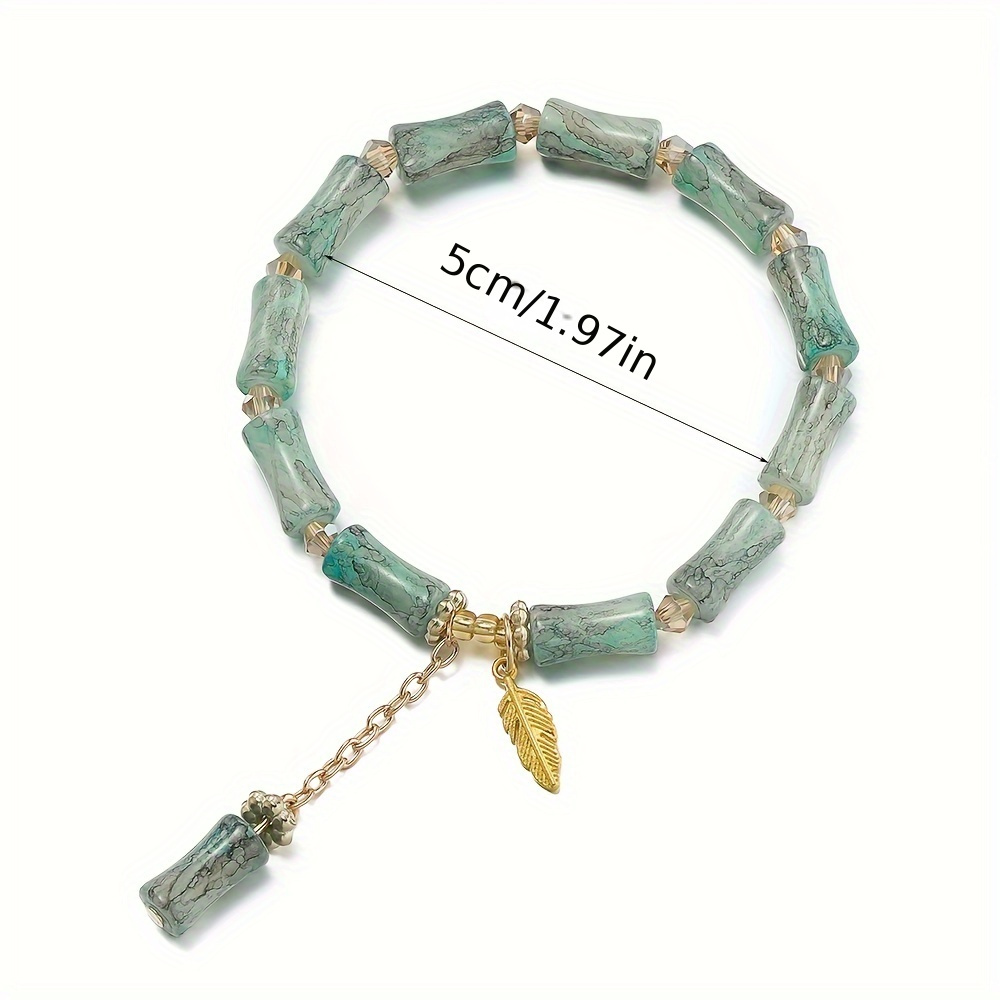 Glass Bamboo Bead Bracelet with Charm Pendant - No Plating