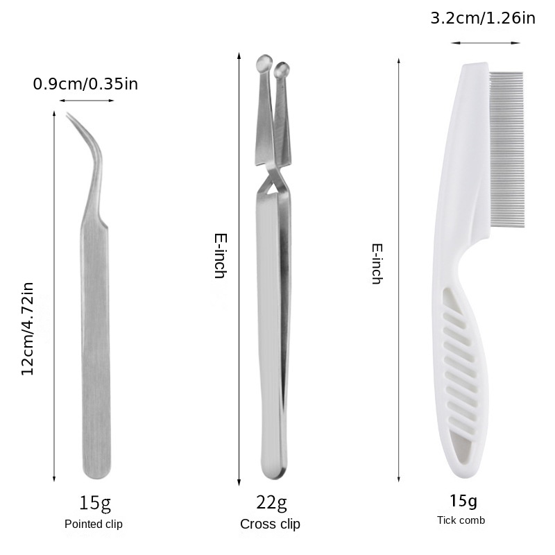 3pcs Pet Tick Removal Tools Stainless Steel Dog Flea Tweezers