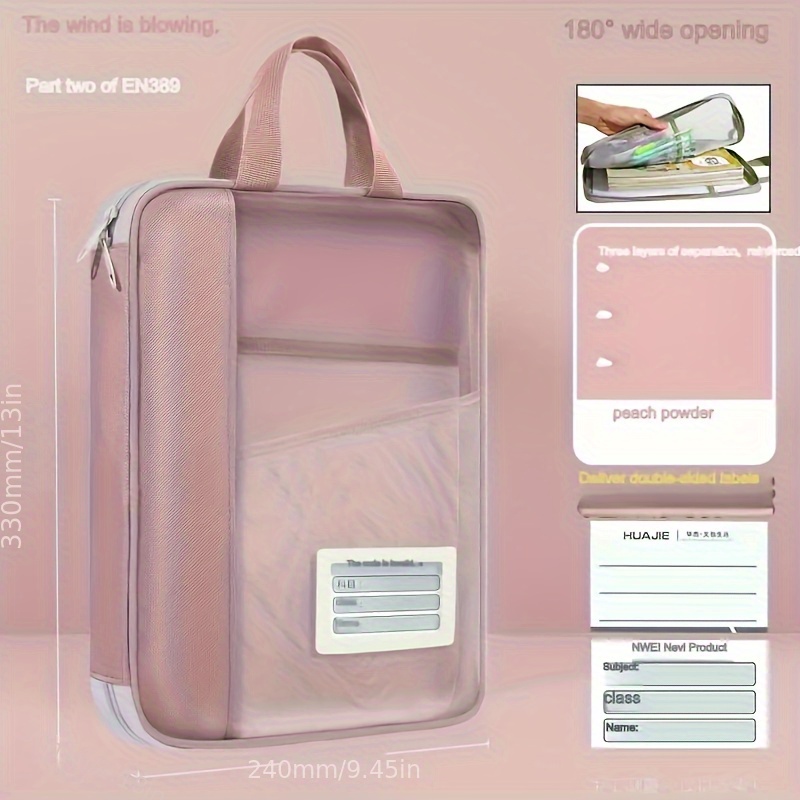 1pc Nylon Transparent File Folder Portable Student Book Bag Homework Tutoring Document Holder, Exam Paper Learning Pouch With Shoulder Strap Organizational Tool