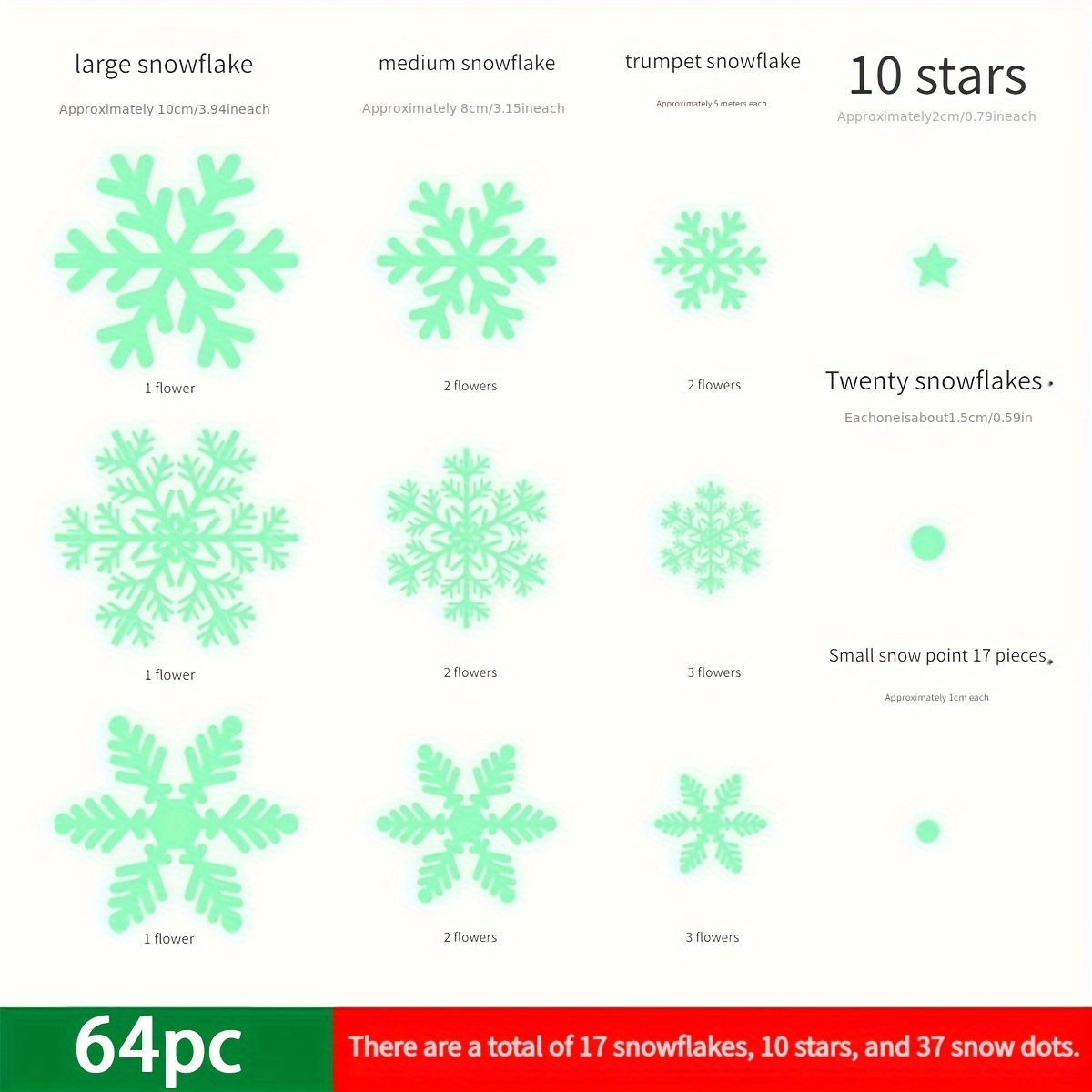 64pcs -the-dark Snowflake Window Clings - Static Plastic Removable Winter Stickers Suitable For Doors, Mirrors, - , No Residue, , Holiday & Decor