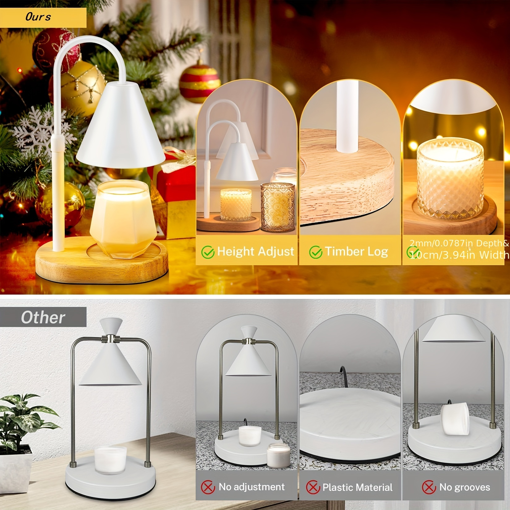 Candle Lamp Warmer W/ 2 Bulbs Height Adjustable Top Down Candle