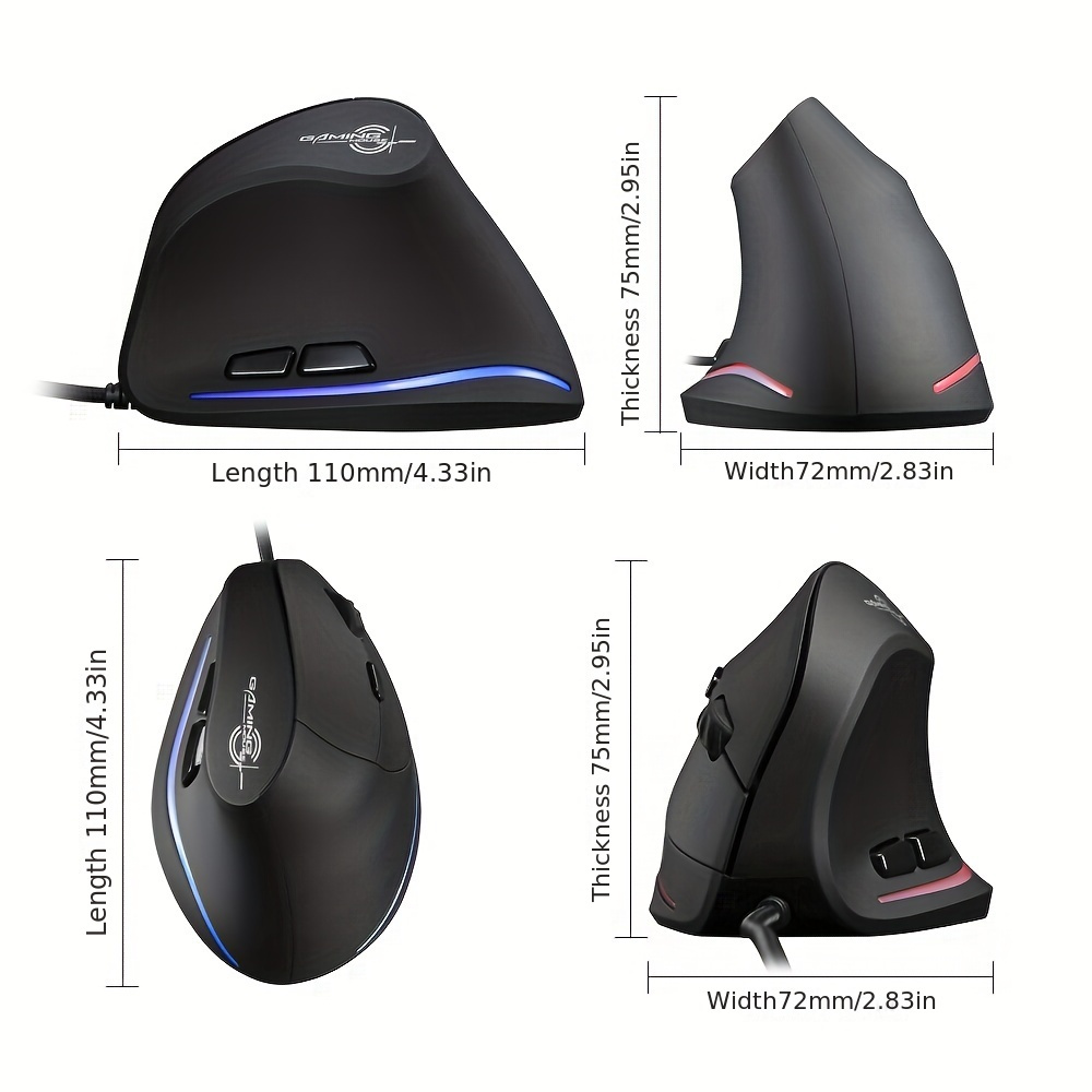 Wired Vertical Ergonomic Mouse Featuring 4 Adjustable DPI Settings, Reaching Up to 3200 DPI, Equipped with 6 Buttons And LED Optical Technology, Suitable for Desktops, Macs, Pcs, Laptops, And Gaming, Model ZELOTES T-20