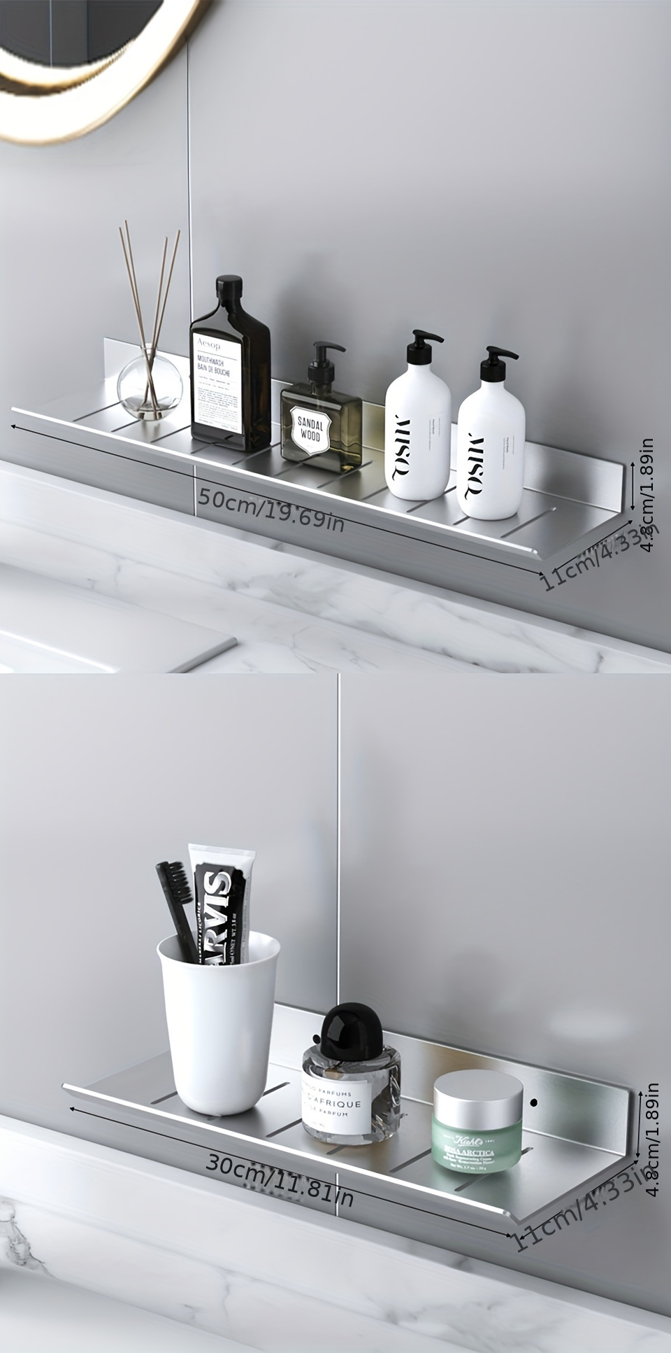 Shinpuru Bathroom Shelf - Adhesive Floating Shelf for Tile Walls for  Bathroom Storage, Shower Rack, Wall Decor, Modern Design Square Bathroom