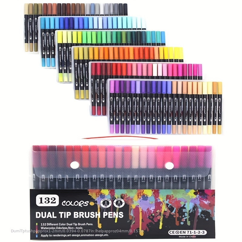 Kingart Dual Tip Brush Pens, Set of 24 Unique Colors