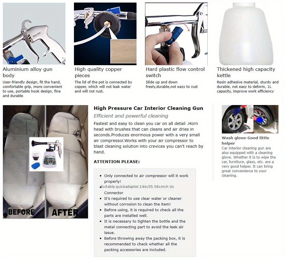 High Pressure Car Detailing Supplies Kit Air Compressor Cleaning