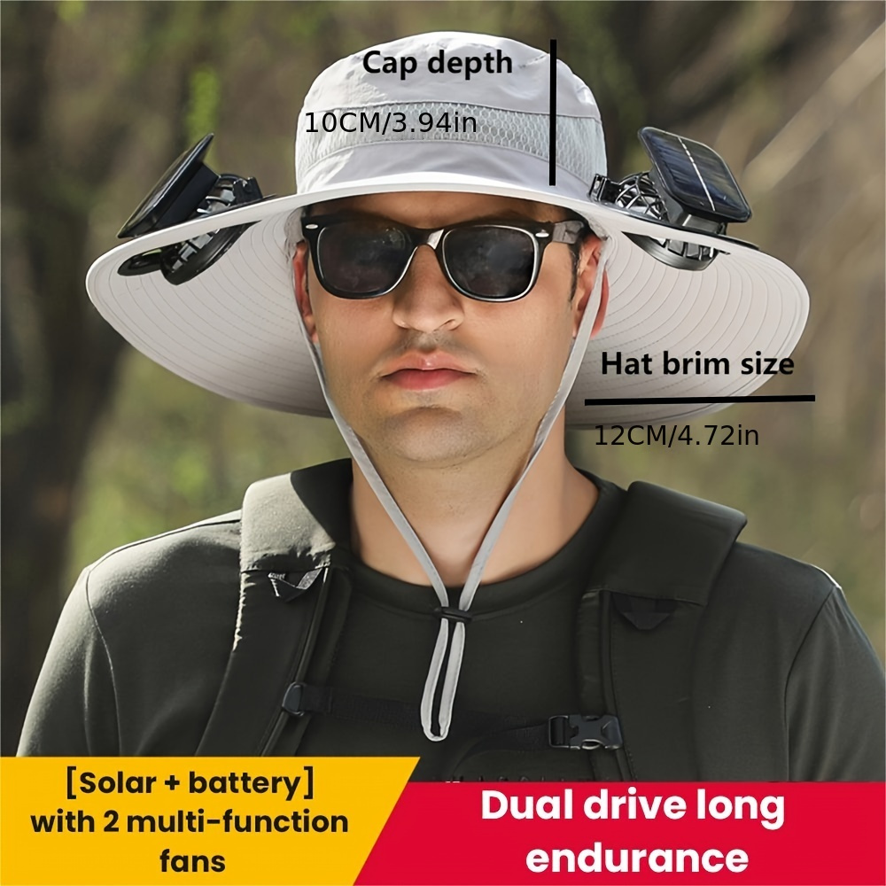 1pc Summer Big Brim Breathable Sun Protection Hat With Long Endurance  Lithium Solar Charging Fan For Outdoor Fishing Camping Hiking, Don't Miss  These Great Deals