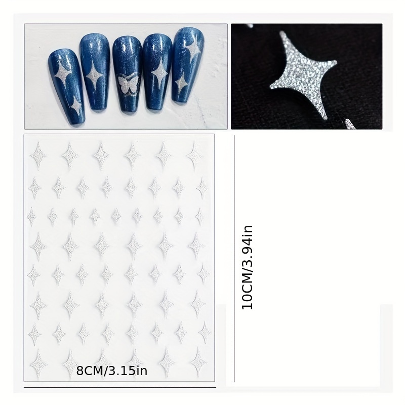 Reflective 3D Nail Stickers Glitter Decals Silver Stars Hearts Butterflies