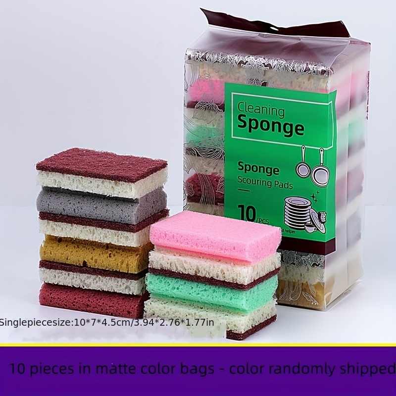 Sponge Scouring Pads - Pack of 10 - Fun Assorted Colors - Long Lasting  Kitchen Sponge Scrubber - Dishwashing Sponges