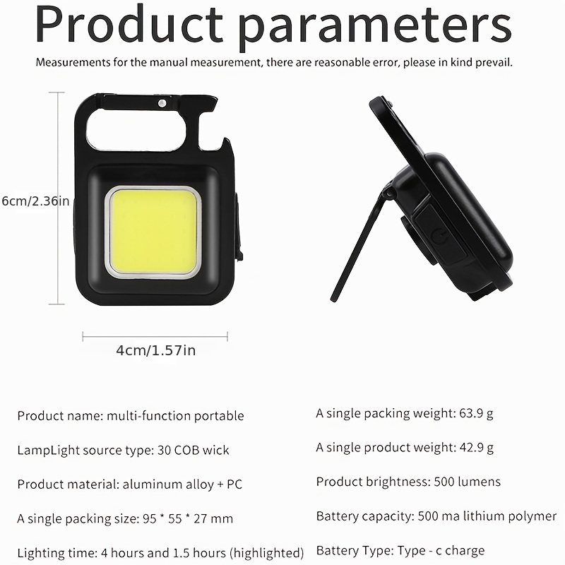 Mini Luz Led Trabajo Impermeable Acampar, Luz Llave Recargable Usb Flash  Bolsillo Portátil Cob, Linterna Senderismo Exterior, Alta Calidad  Asequible