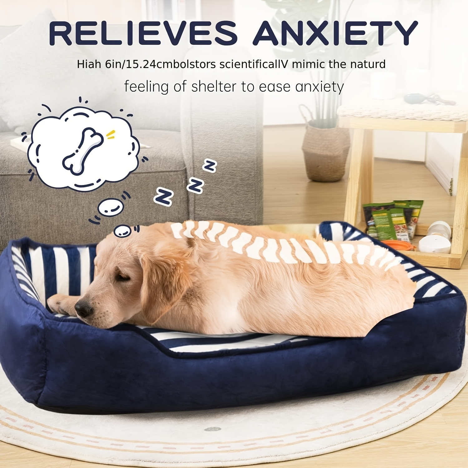 orthopedic dog bed for extra large dogs with cushion xl dog bed with bolster easy   bed sofa with velvet cotton pinstripe dog bed sofa with non slip bottom blue   large Product details 0