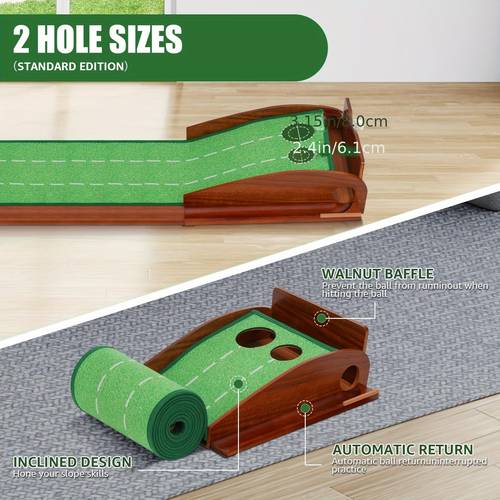 indoor golf putting mat with 2 hole training design anti pin return prevention realistic green surface portable mini game mat for home office golf training mat portable golf mat natural