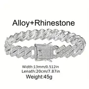 1pc faux diamonds inlaid bling cuban chain bracelet rhinestone zircon bracelets for men women casual wedding holiday jewelry details 0
