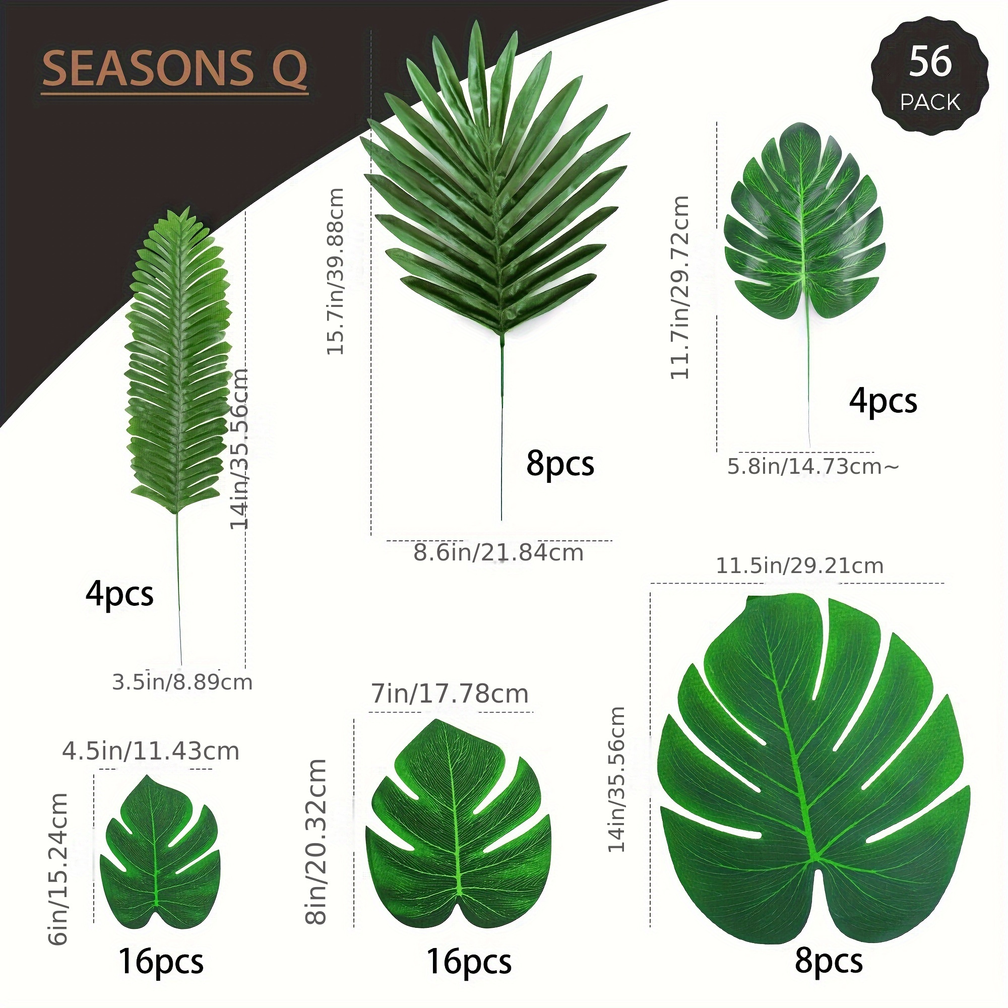 Image of 56pcs Artificial Leaves With Stems For Luau, Hawaiian, Jungle Party Decor And , Wedding Decor (6 Types)