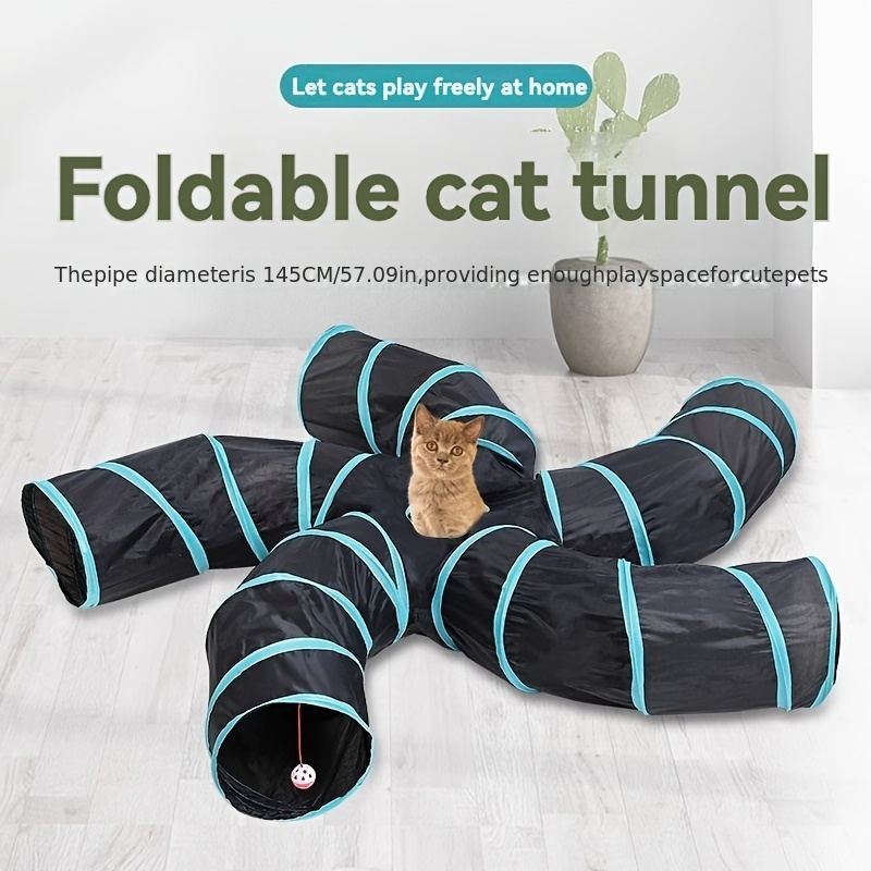 

Collapsible Cat Tunnel Toy, Interactive 5-way Play Tube For Cats With Peek Hole And Ball, Pet-friendly Polyester Material, Indoor/outdoor Fun For Cats, Multi-season Use