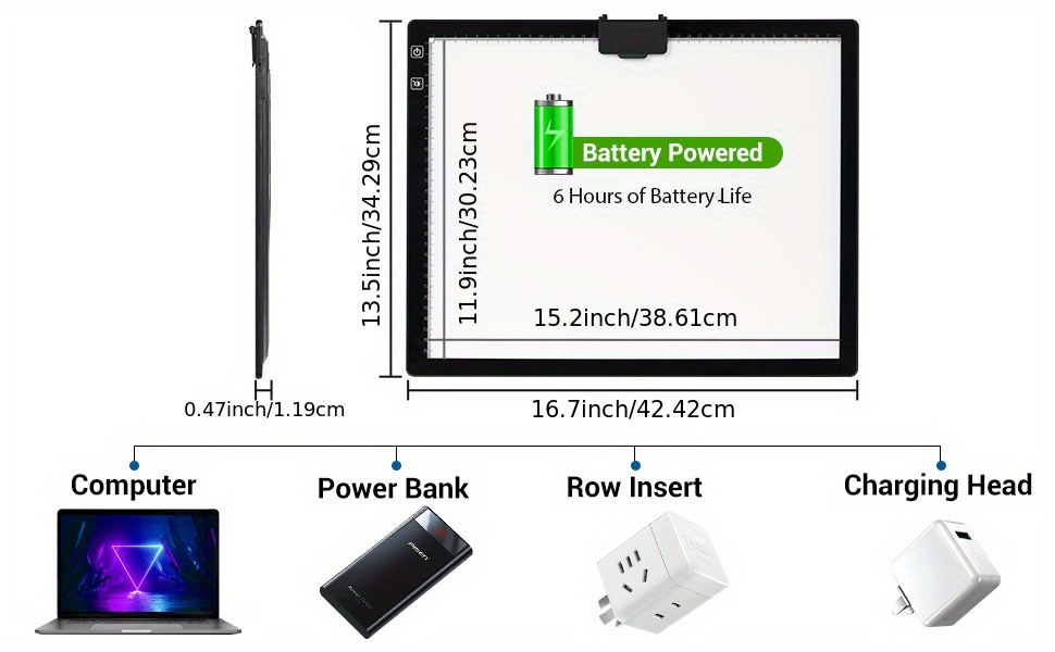  A3 Wireless Light Pad, QENSPE Rechargeable Battery Powered LED  Light Board Tracing Light Box, 3 Color Modes and 6 Levels Brightness  Dimmable A3 Light Copy Pad for Diamond Art with Stand (