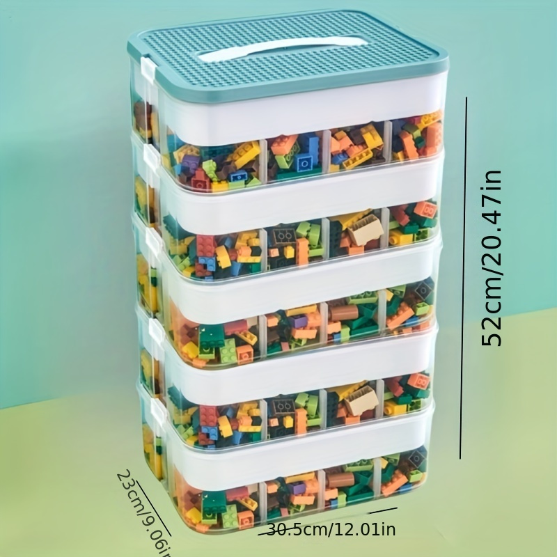 Scatola Porta Blocchi Con Coperchio Da Costruzione: 2 Strati, Vassoio E Griglie, Per Giocattoli