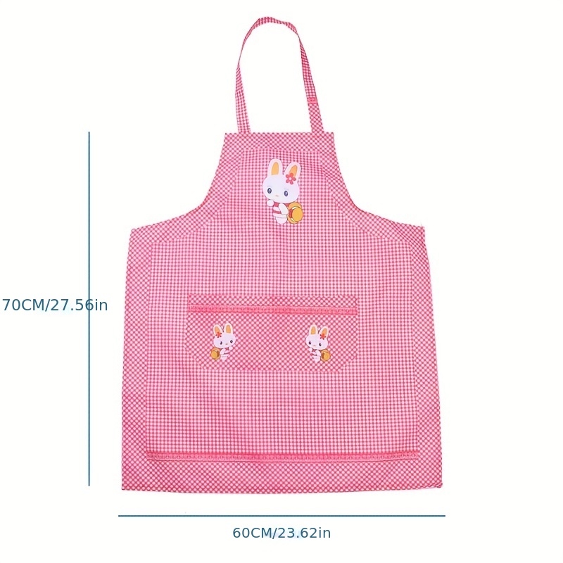 Cartoon Rabbit Plaid Apron Waterproof for Home Cooking Waist Overalls