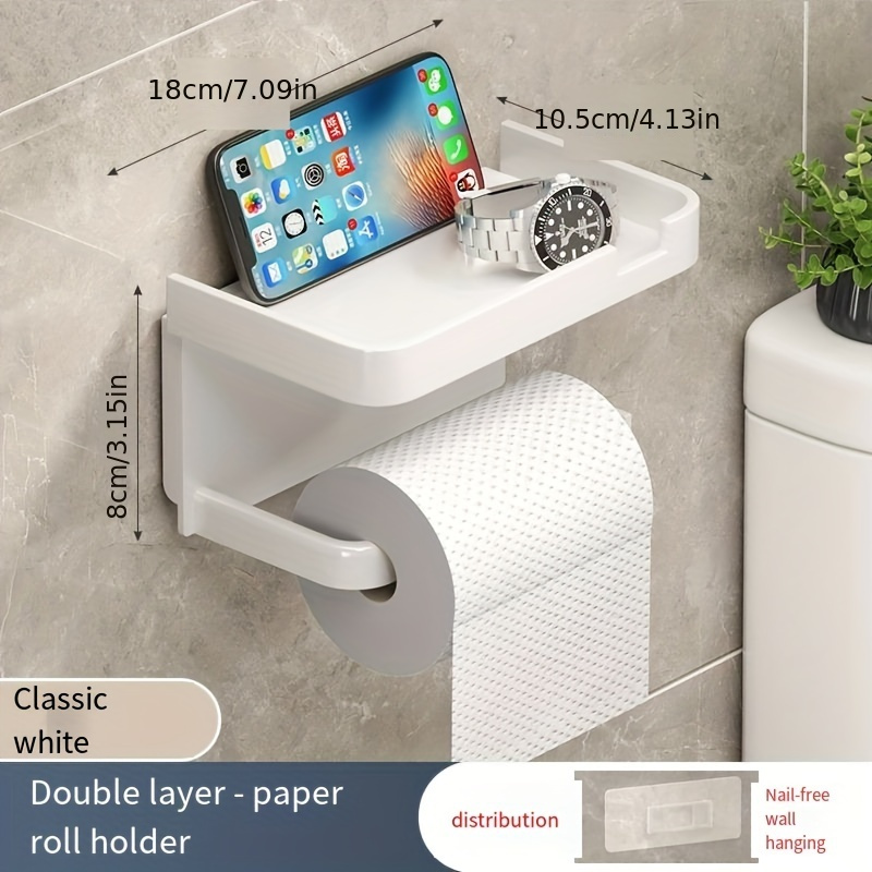 Large Toilet Paper Holder Wall-Mounted Paper Roll Holder With Storage Tray  Toilet Organizer Phone Stand Bathroom Accessories