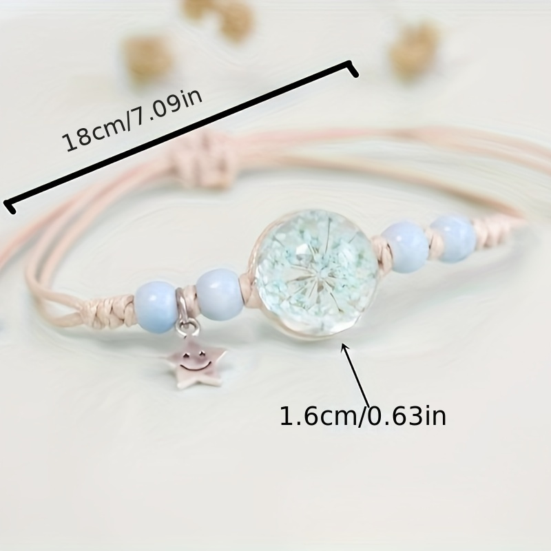 

Simple Braided Bracelet With Glass Ball Charm, Floral Bracelet For Summer Spring