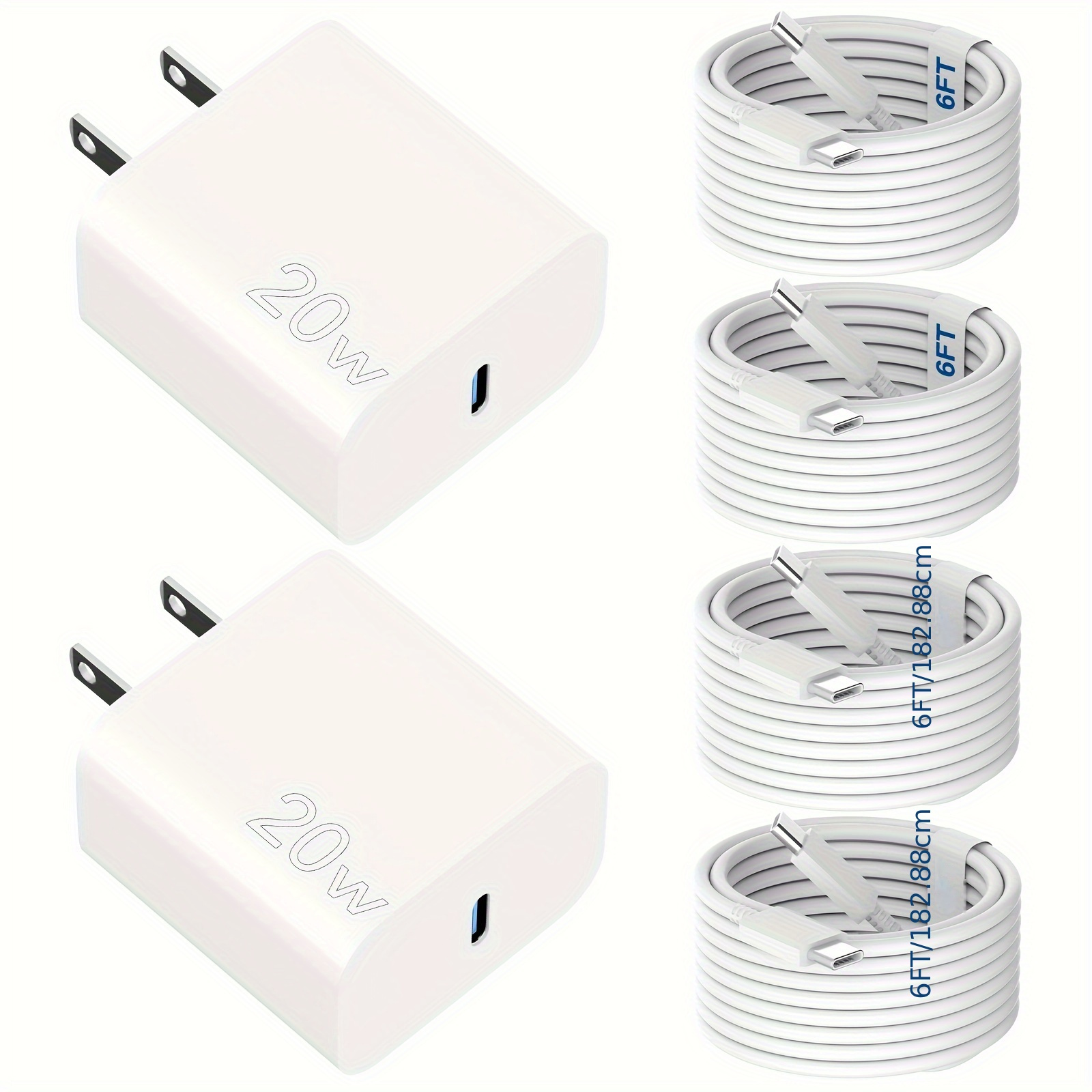 

Phone Charger Fast Charging, 2/3pcs 20w Usb-c Fast Charger With 4/3 Pcs 6ft Fast Charging Cable For /15/15plus/15pro/15promax, Ipad, Android Phones And More