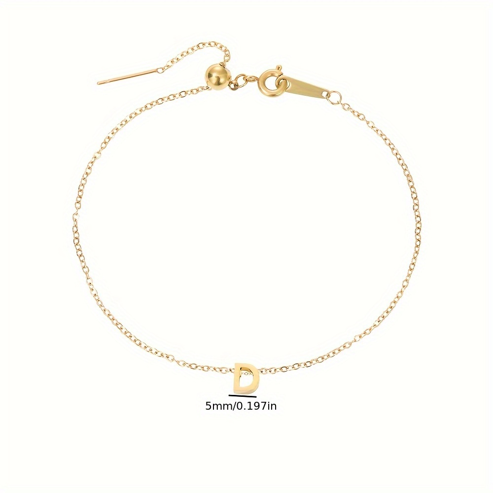 Golden Tone Stainless Steel Alphabet Bracelet Women Initial Charm Chain Link