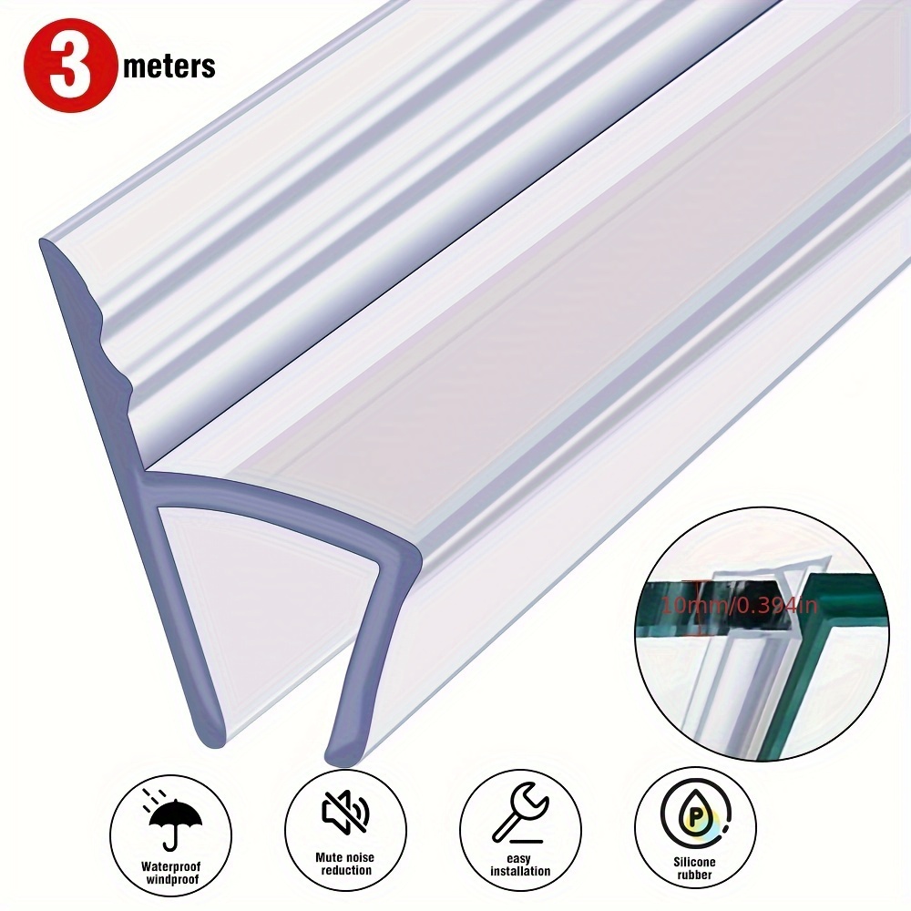 

3meters (120") Glass Shower Door Seal Strip Frameless Seal Shower Door Sealing Strips Silicone Rubber Window Seal To Stop Shower Leaks Flexible Weatherproof Seal For Bathroom (h-type 10mm (3/8 ")